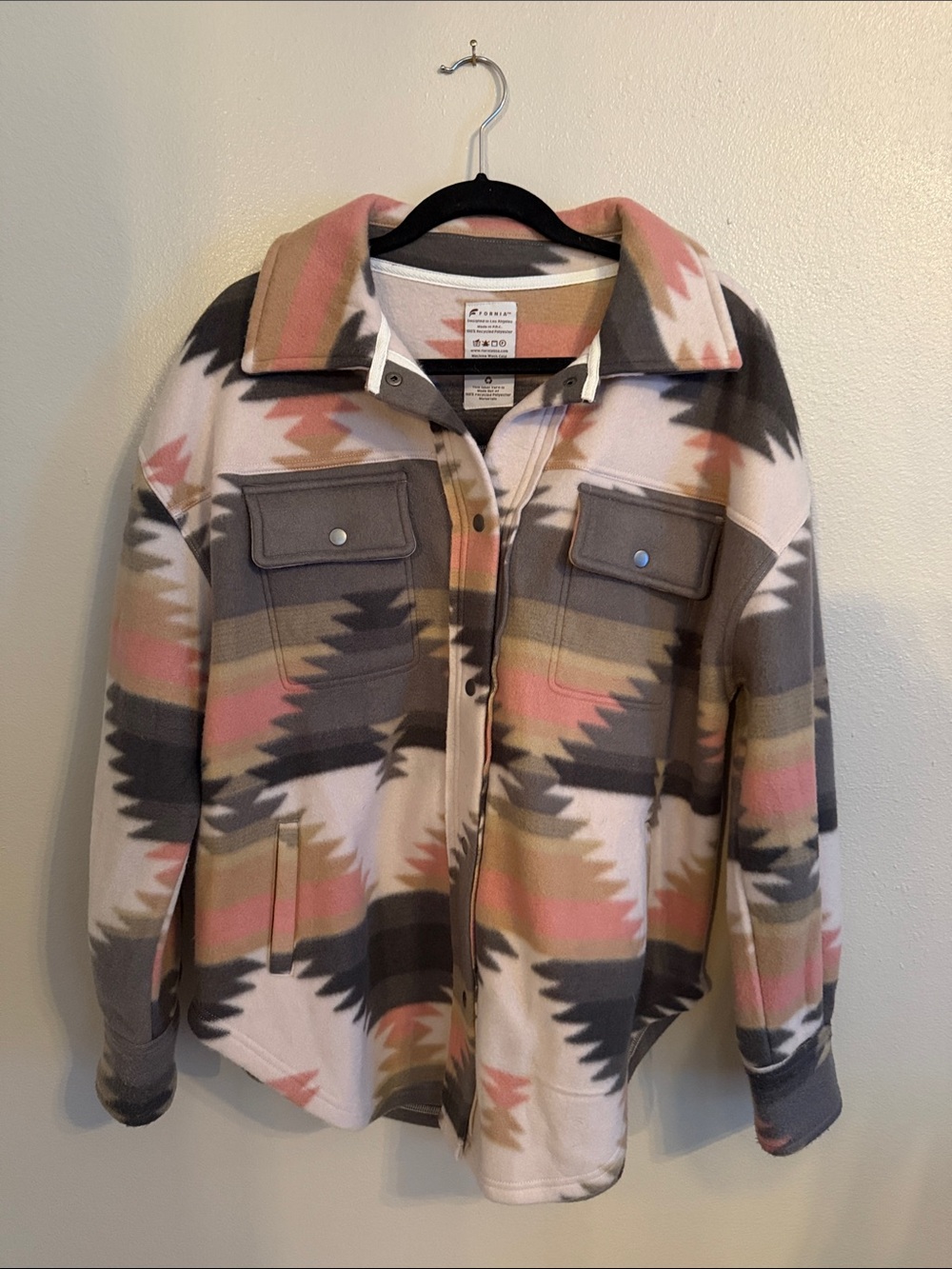 Aztec-Print Utility Jacket in Pink & Gray